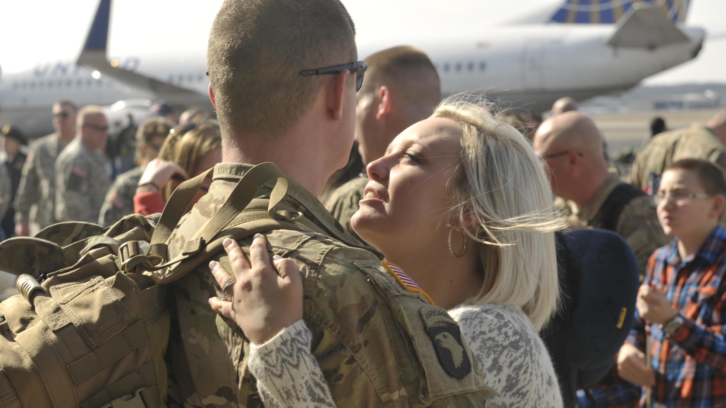 Couple saying goodbye before a deployment.